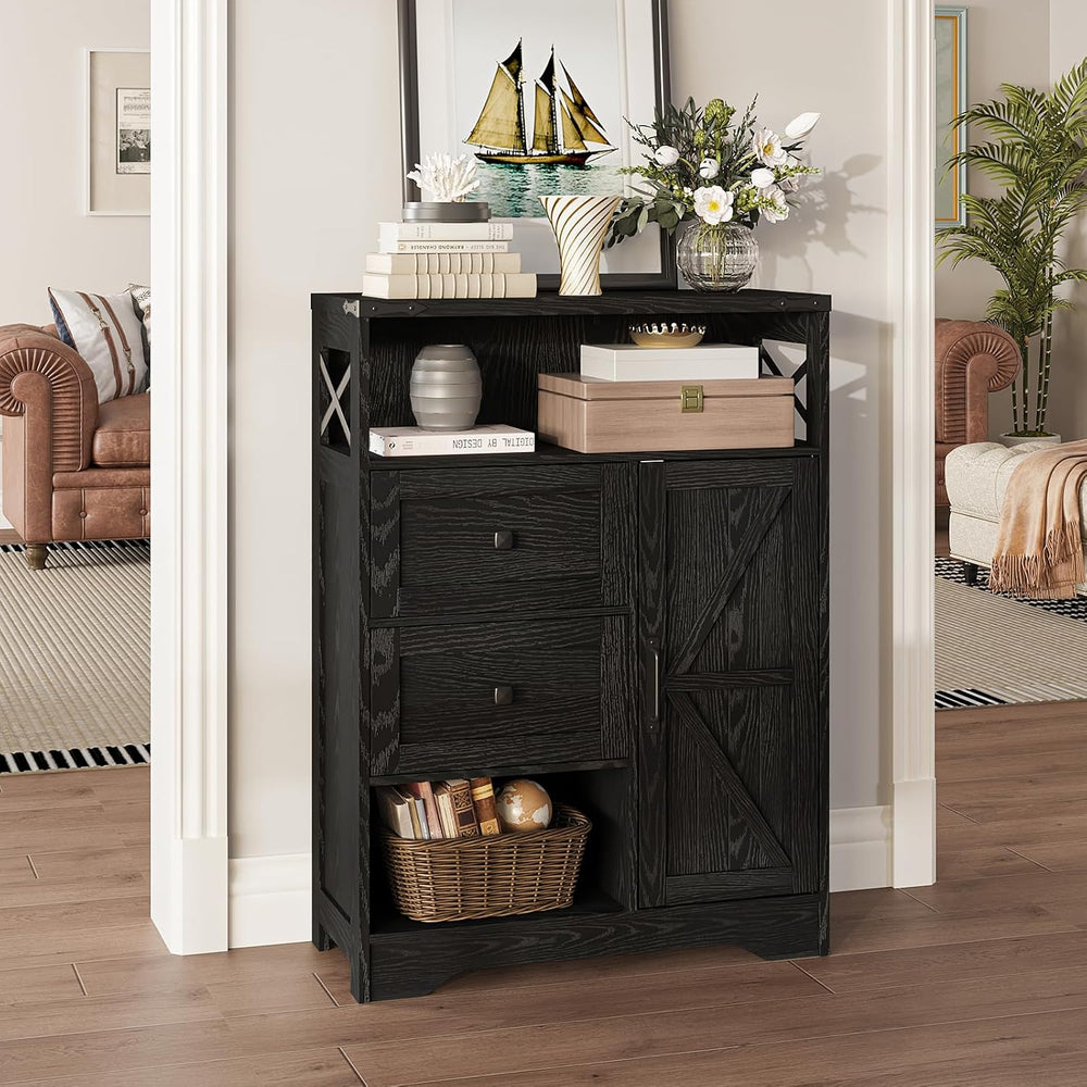 Fameill Farmhouse Storage Cabinet with 2 Drawers & Shelves,Black