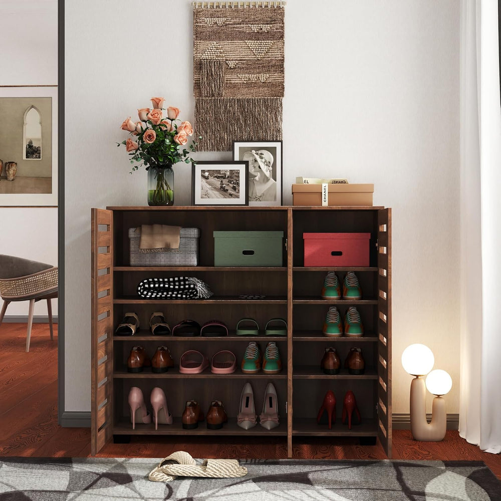 Shoe Cabinet, 5-Tier Shoe Storage Cabinet with Adjustable Shelves, Wooden Sho...