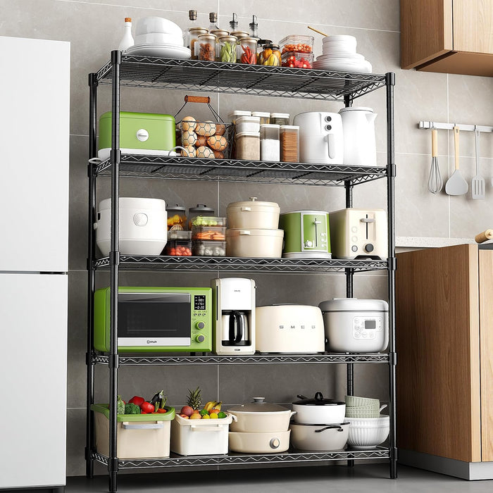 48" W Garage Shelving 1875LBS Heavy Duty Wire Shelving Unit, Metal 5-Tier Adjustable Steel Storage Rack with Liners, Storage Tote Rack, 48" W x 18" D x 72" H for Garage Commercial, Black