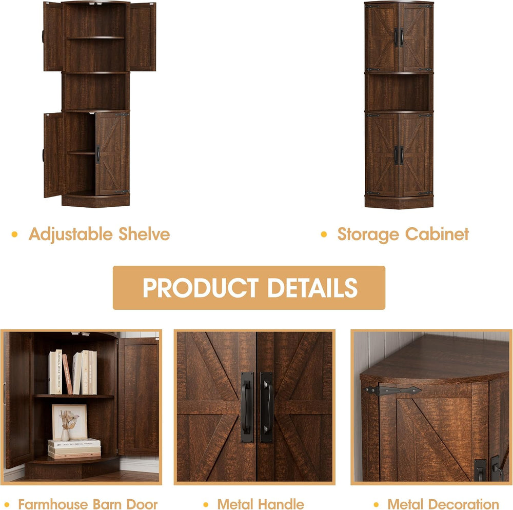 Vabches 64.8" Tall Farmhouse Corner Cabinet with 4 Doors and 5 Storage S...