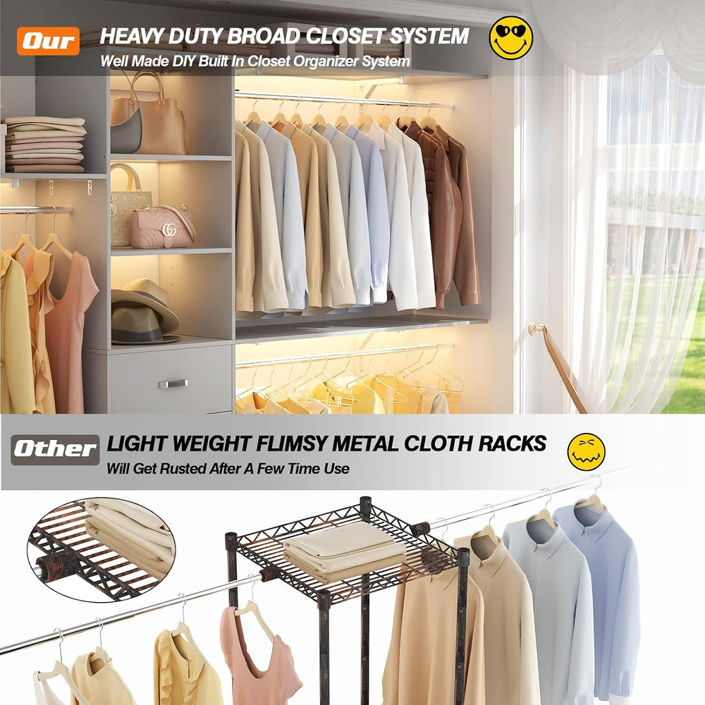 Armocity 120 Inches Closet System, 10FT Walk In Closet Organizer with 3 Shelv...