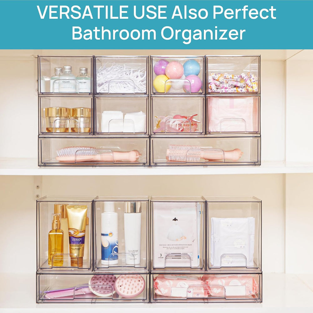 Vtopmart Clear Stackable Storage Drawers, 4 Pack Tall Plastic Organizers