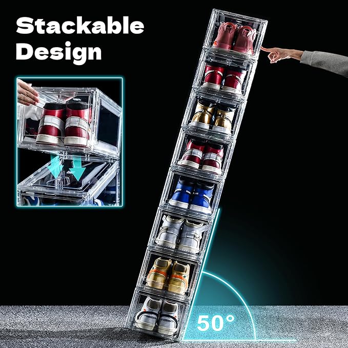 12 Pack Acrylic Shoe Boxes, Ultra Clear Shoe Boxes Stackable, Shoe Storage Box