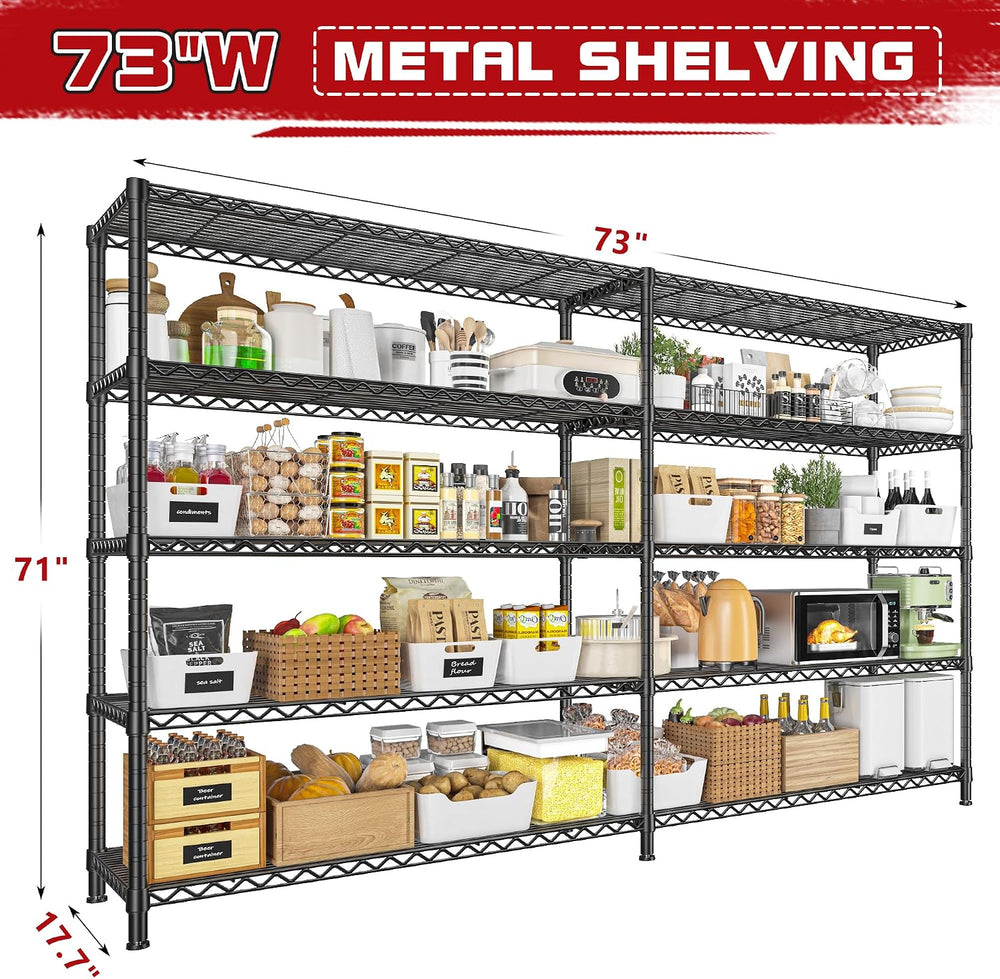 REIBII 73" W 5-Tier Heavy Duty Wire Shelving Unit, Garage Commercial, 2PC