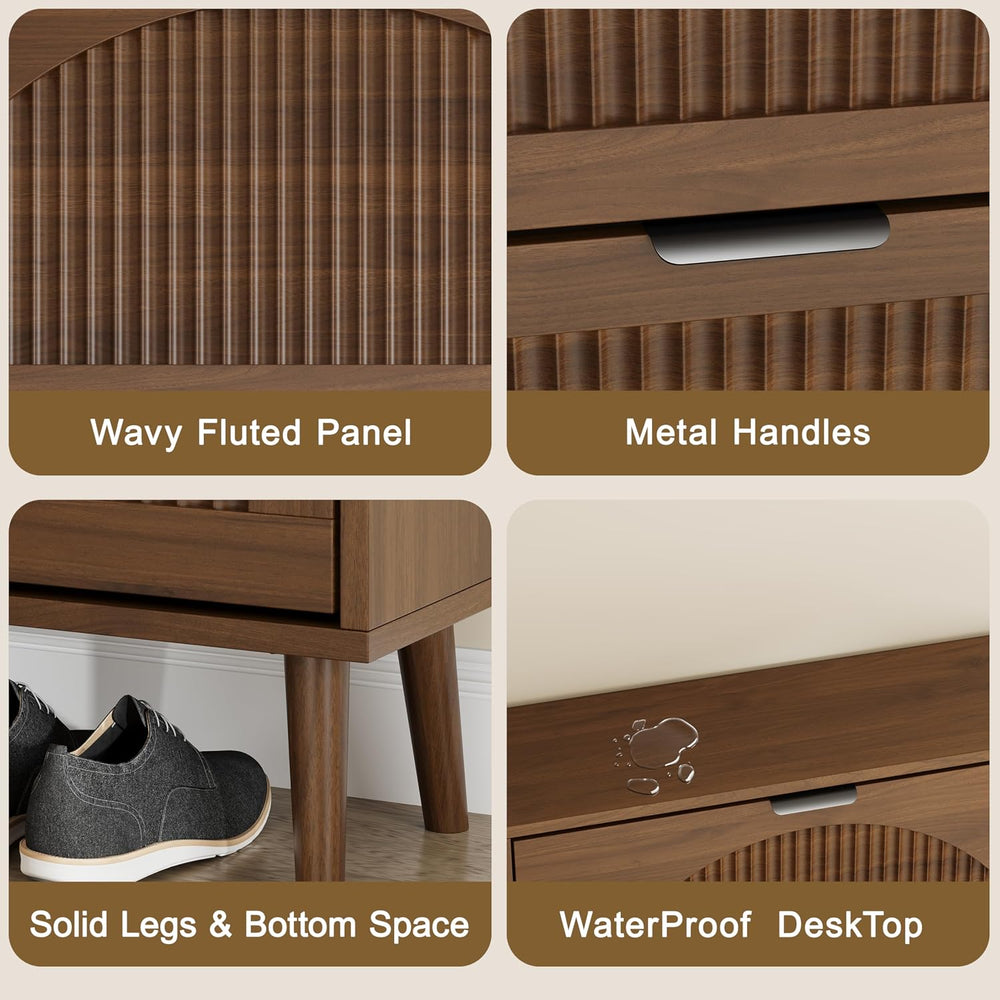 Shoe Storage Cabinet with 3 Flip Drawers, Narrow Wood Shoe Organizer Cabinet ...