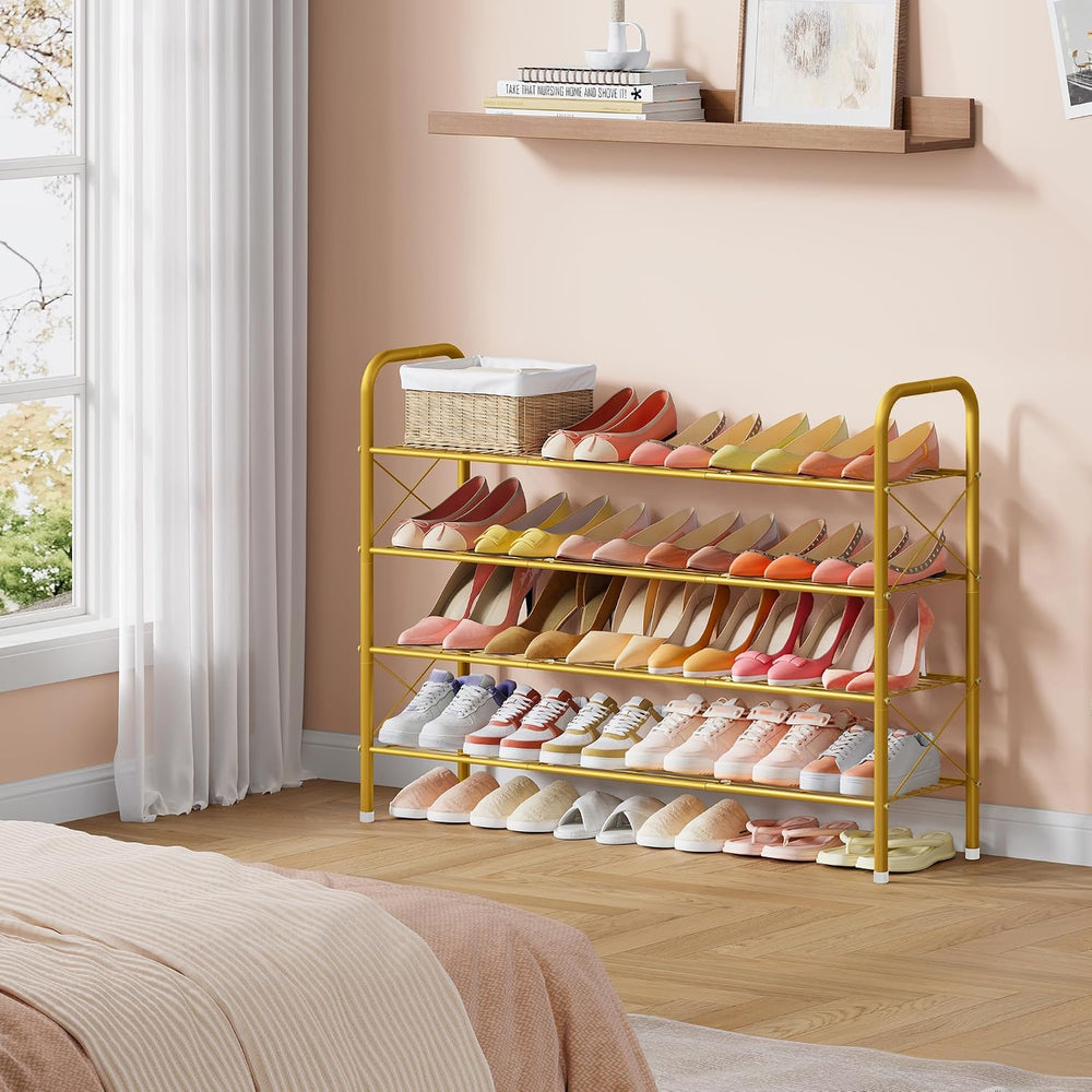Hoctieon 4 Tier Mesh Style Shoe Rack, Entryway Shoe Shelf, Shoe Storage Organ...