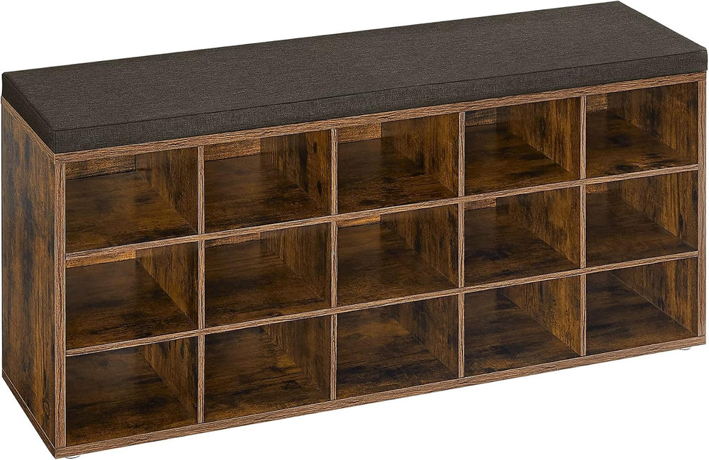 VASAGLE Shoe Bench with Cushion, 15 Compartments, 11.8 x 41.3 x 18.9 Inches