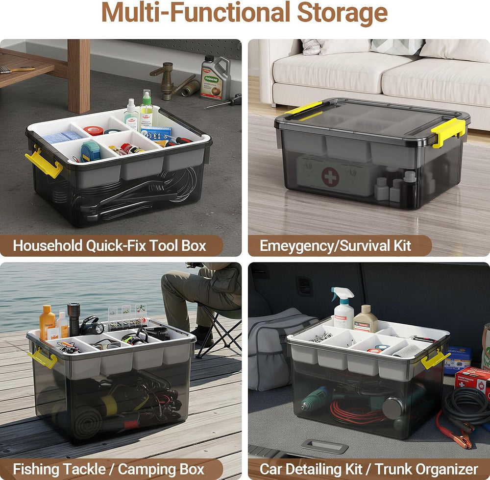 40Qt Stackable Storage Bins with Lids Trays Craft Box Organizers, 2Pack,GY
