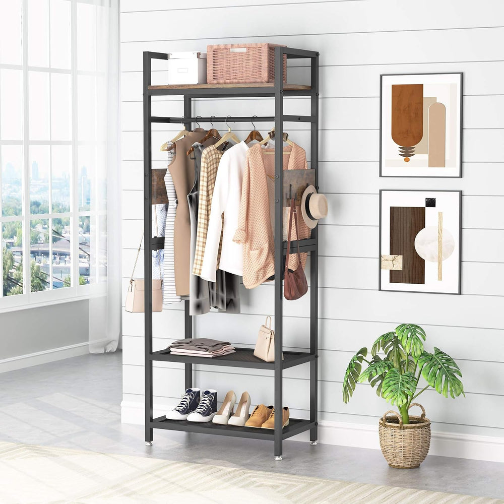 Tribesigns Small Heavy Duty Clothes Rack Set of 10 with Shelf and Hanging Rod...