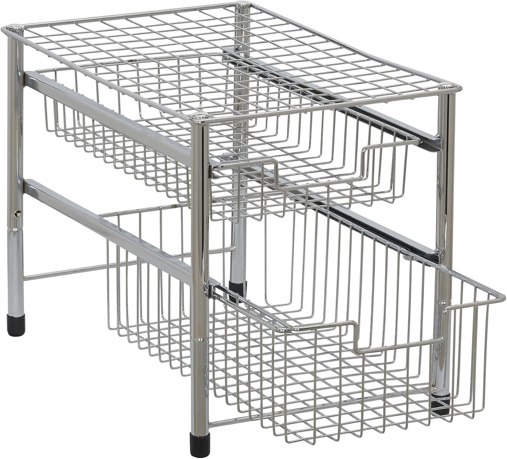 Household Essentials Free Standing Two Basket Sliding Cabinet Organizer with ...