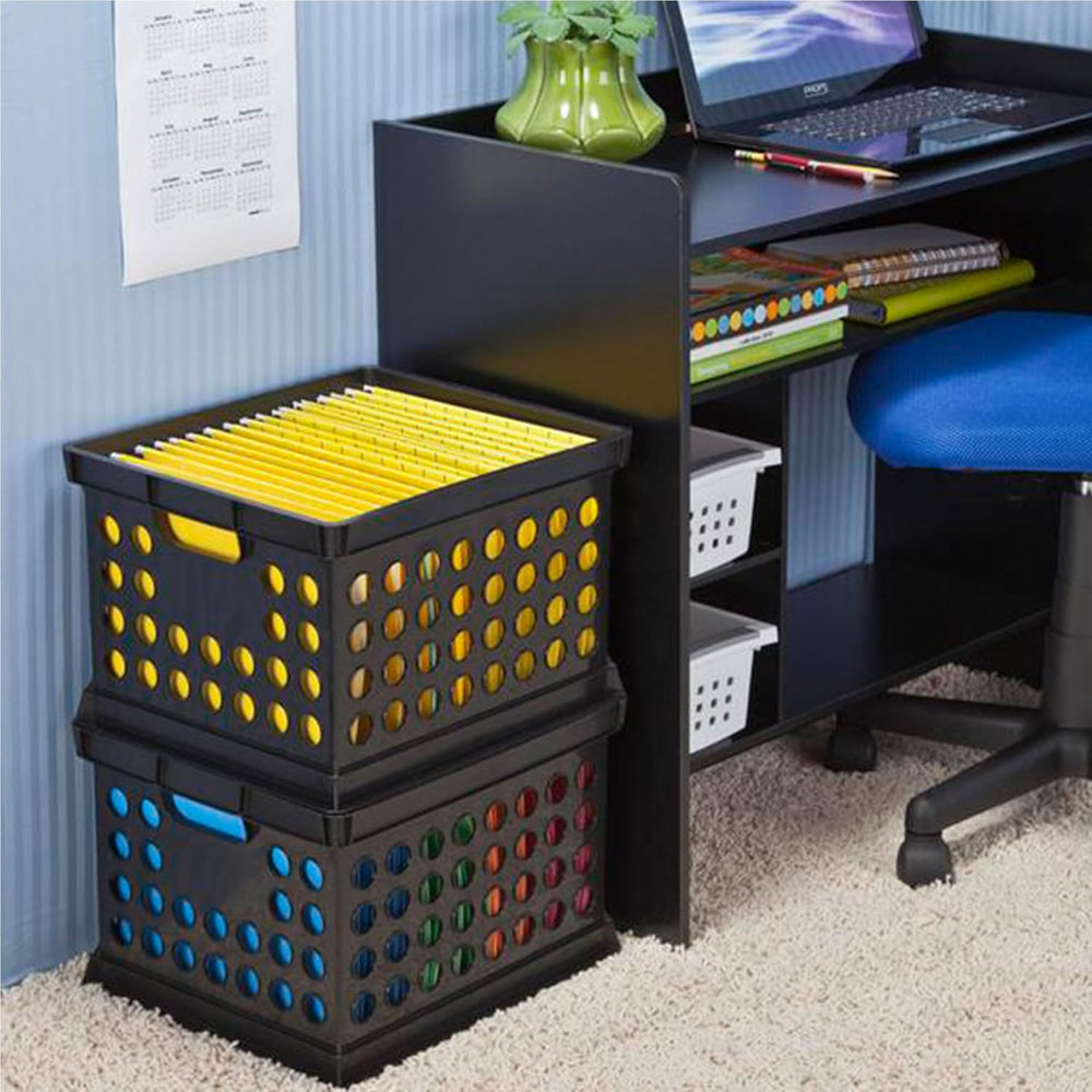 Sterilite Storage Crate Bin File Organizer for Home & Office, Black, 6-Pack