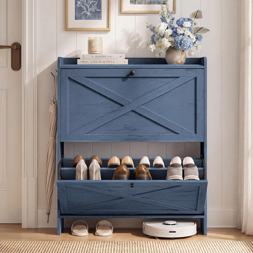VASAGLE Narrow Shoe Storage Cabinet Organizer with 2 Flip Drawers