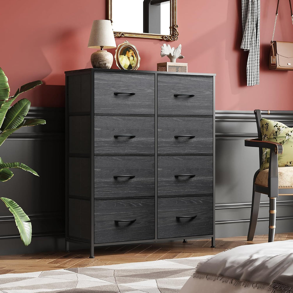 WLIVE 8 Drawer Fabric Dresser for Bedroom, Tall Storage Tower, Charcoal
