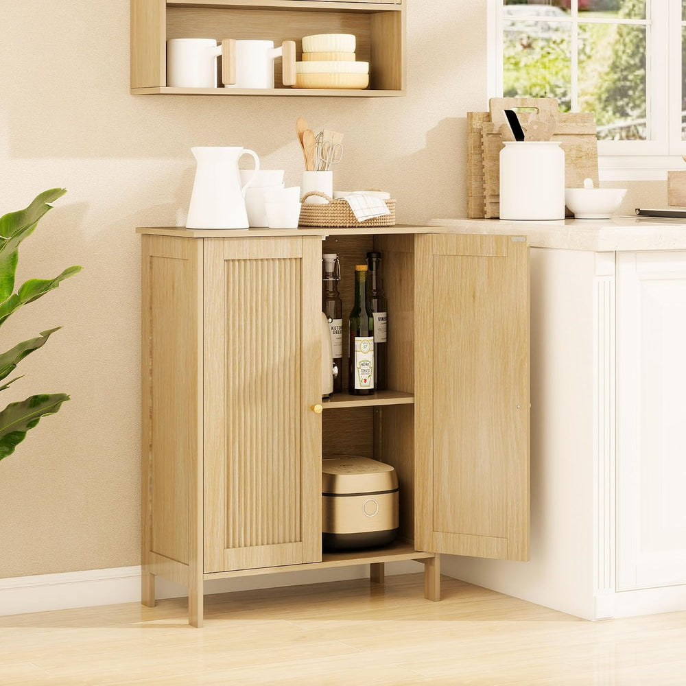 Fluted Bathroom Storage Cabinet with 2 Doors & Shelf, Natural