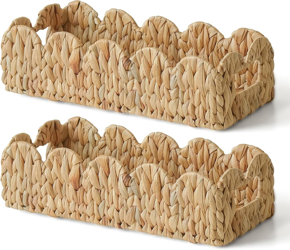 2 Pack Scalloped Water Hyacinth Toilet Paper Storage Basket with Handle