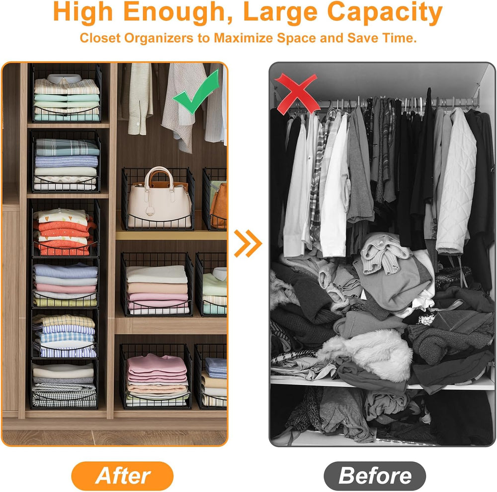 Hongtamoya 4-Tier Stackable Closet Organizers and Storage Shelves, Clothes St...