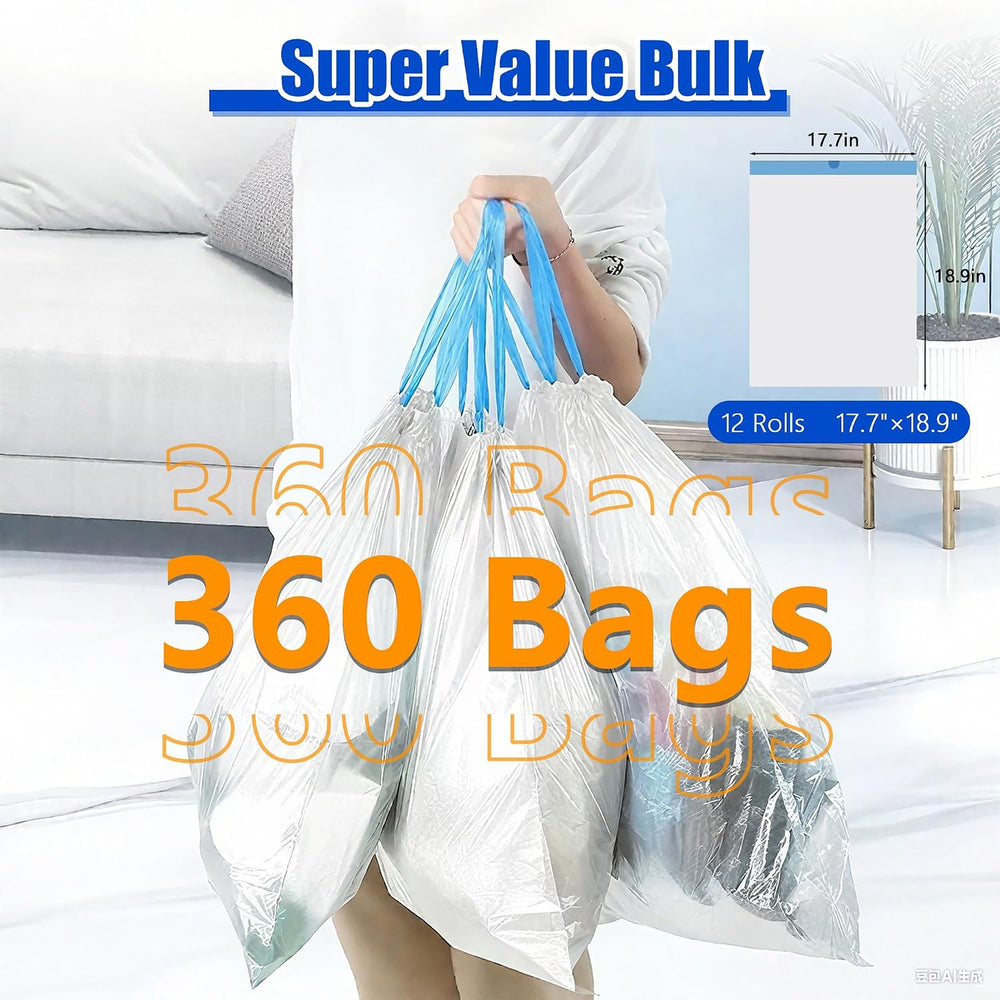 Small Trash Bags 3 Gallon, 360 Count -1.2 Mil Drawstring Mini Garbage Bags, W...