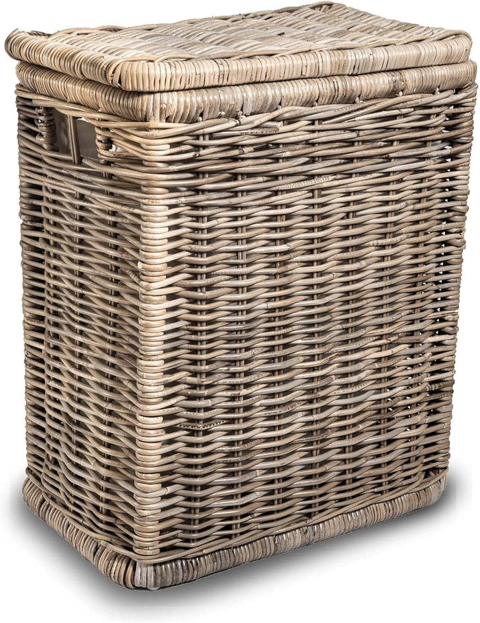 The Basket Lady Narrow Kubu Wicker Rectangular Laundry Hamper, Serene Grey