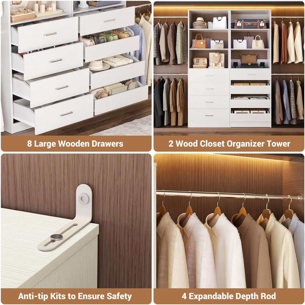 Aheaplus Closet System with 12 Drawers, 8.5-11.5Ft Closet Organizer System