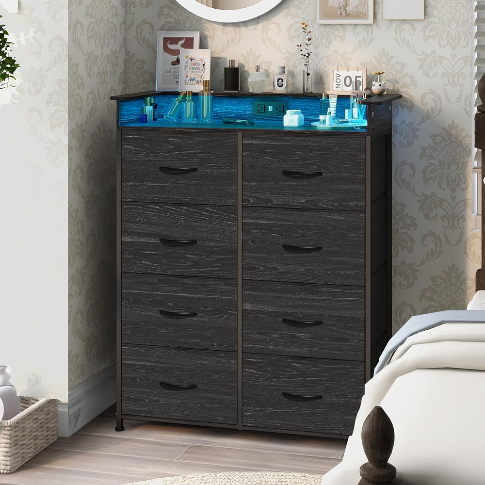 Fabric Dresser for Bedroom with LED Light and Charing Station Tall Dressers w...
