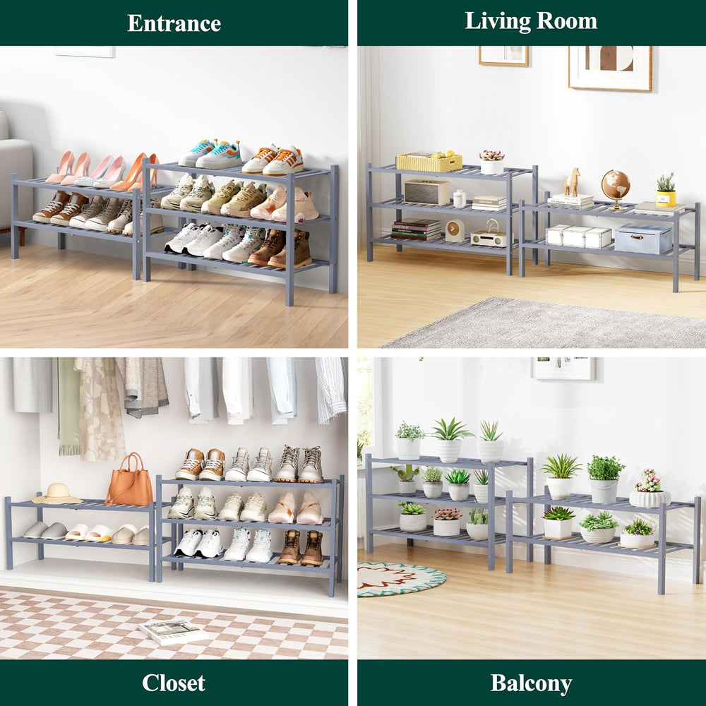 Smiry Bamboo Shoe Rack for Closet, 4 Tier - 26.77" Wide, Grey