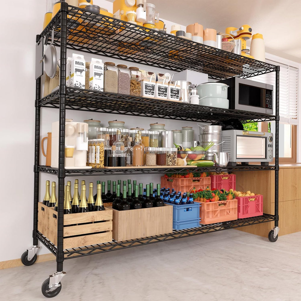 PrimeZone 55.5" Wx24 x80 Heavy Duty Metal Wire Storage Shelving with Wheels