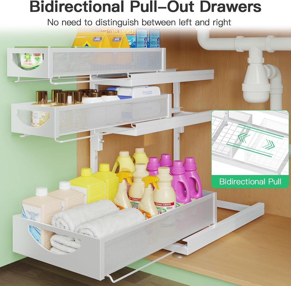 Under Sink Organizer, 2-Pack 3-Tier Pull Out Cabinet Organizers and Storage