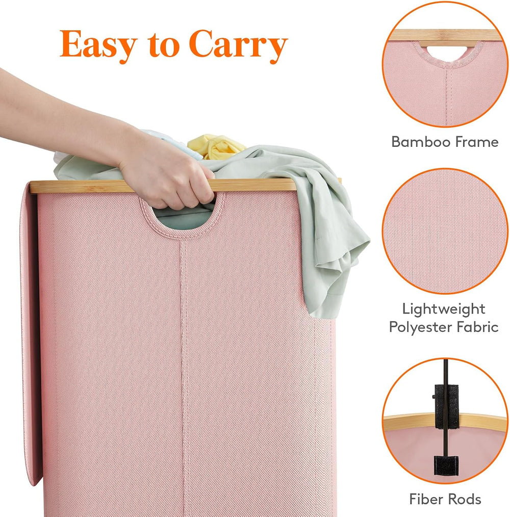 Lifewit 150L Large Laundry Basket with Lid, 2 Removable Bags, Pink