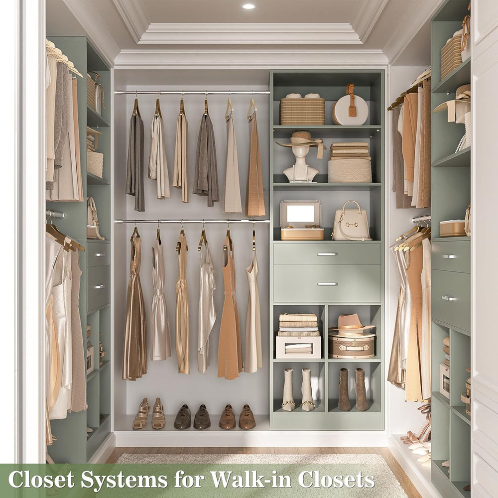 Besiost Closet System, 4-8 FT Closet Organizer Tower with 2 Wooden Drawers an...