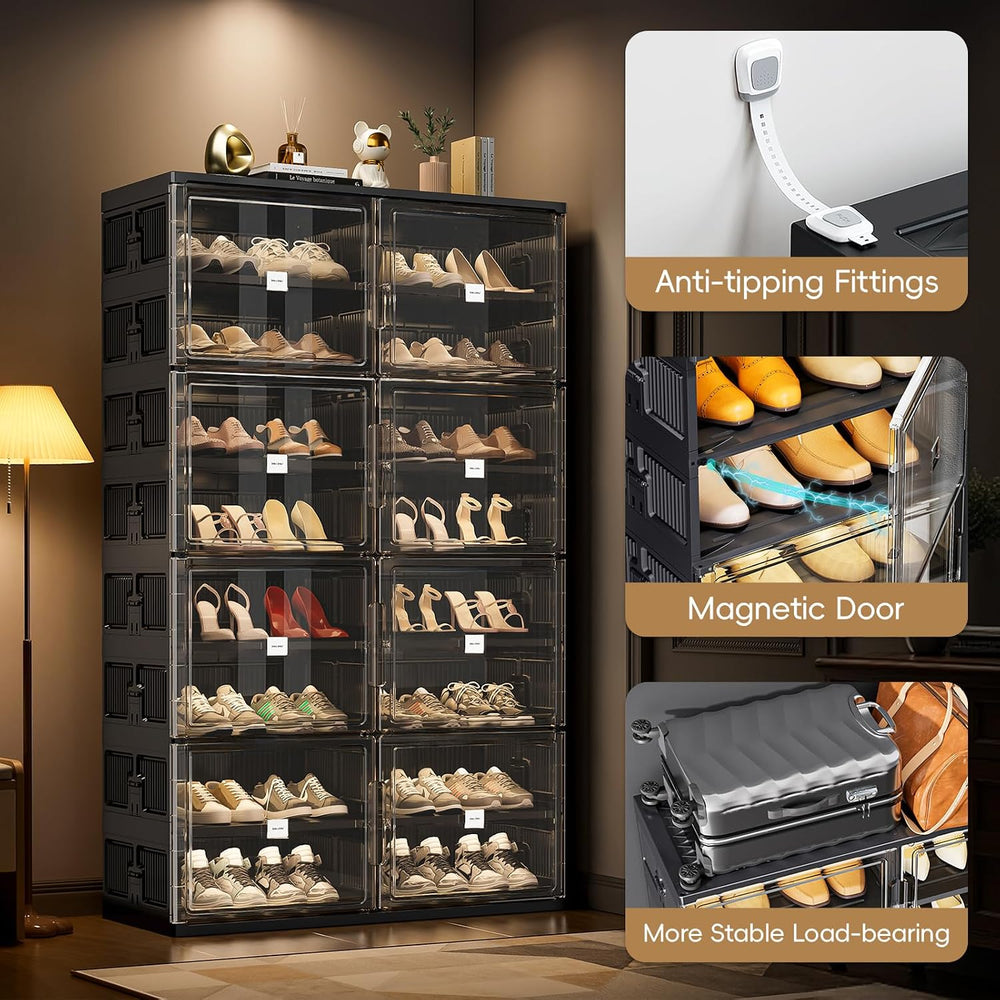JEKO&JEKO 10-Tier Foldable Shoe Storage Cabinet with Magnetic Doors, Larg...