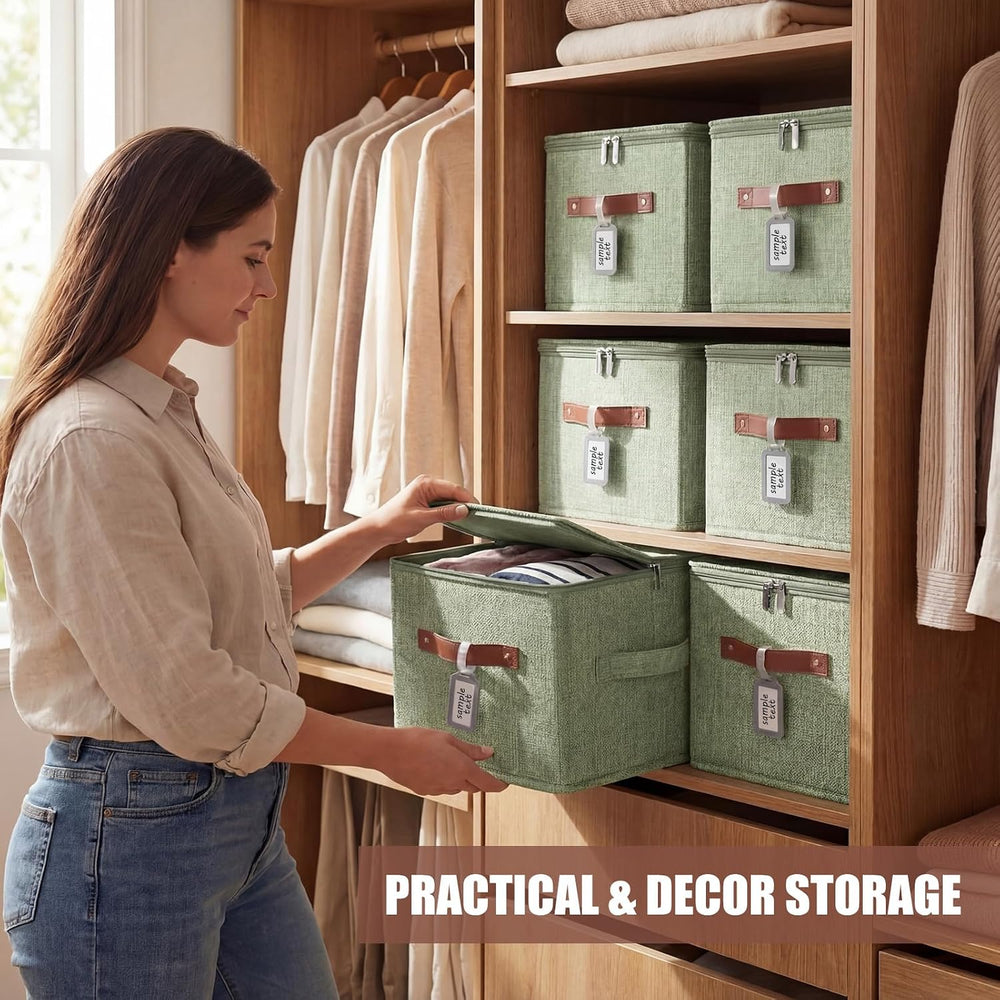 6 Pack Fabric Closet Storage Bins with Lids, 10×8×7 in, Green