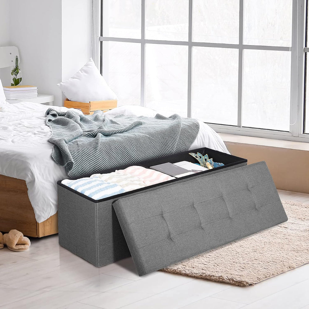 SUPER DEAL 43 Inches Folding Storage Ottoman Bench, Foot Rest with Divider Fo...