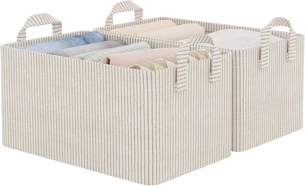 StorageWorks Fabric Storage Bins, Khaki & Beige Stripes, 2-Pack