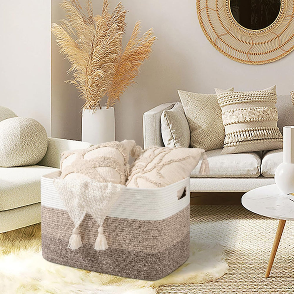 OIAHOMY 118L Extra Large Blanket Basket Cotton Rope Storage Basket Brown