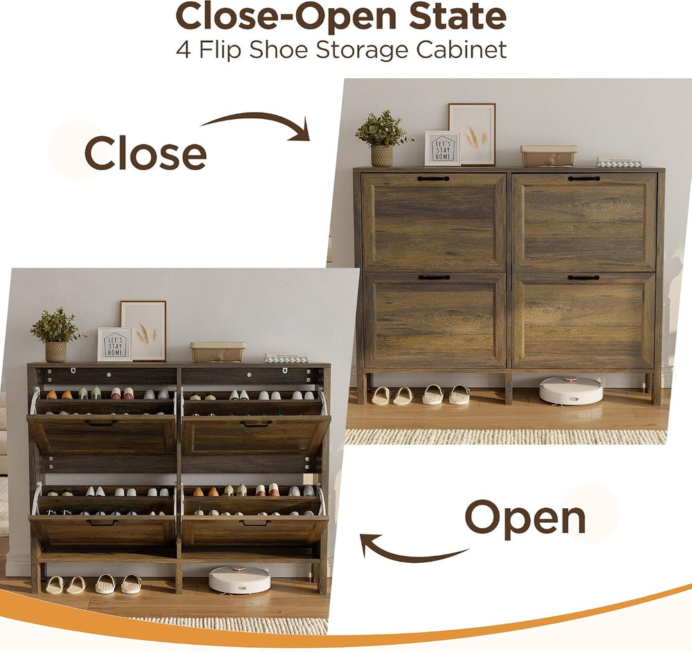 LOUVIXA Shoe Cabinet with 4 Flip Drawers, Narrow Shoe Storage Cabinet, Freest...