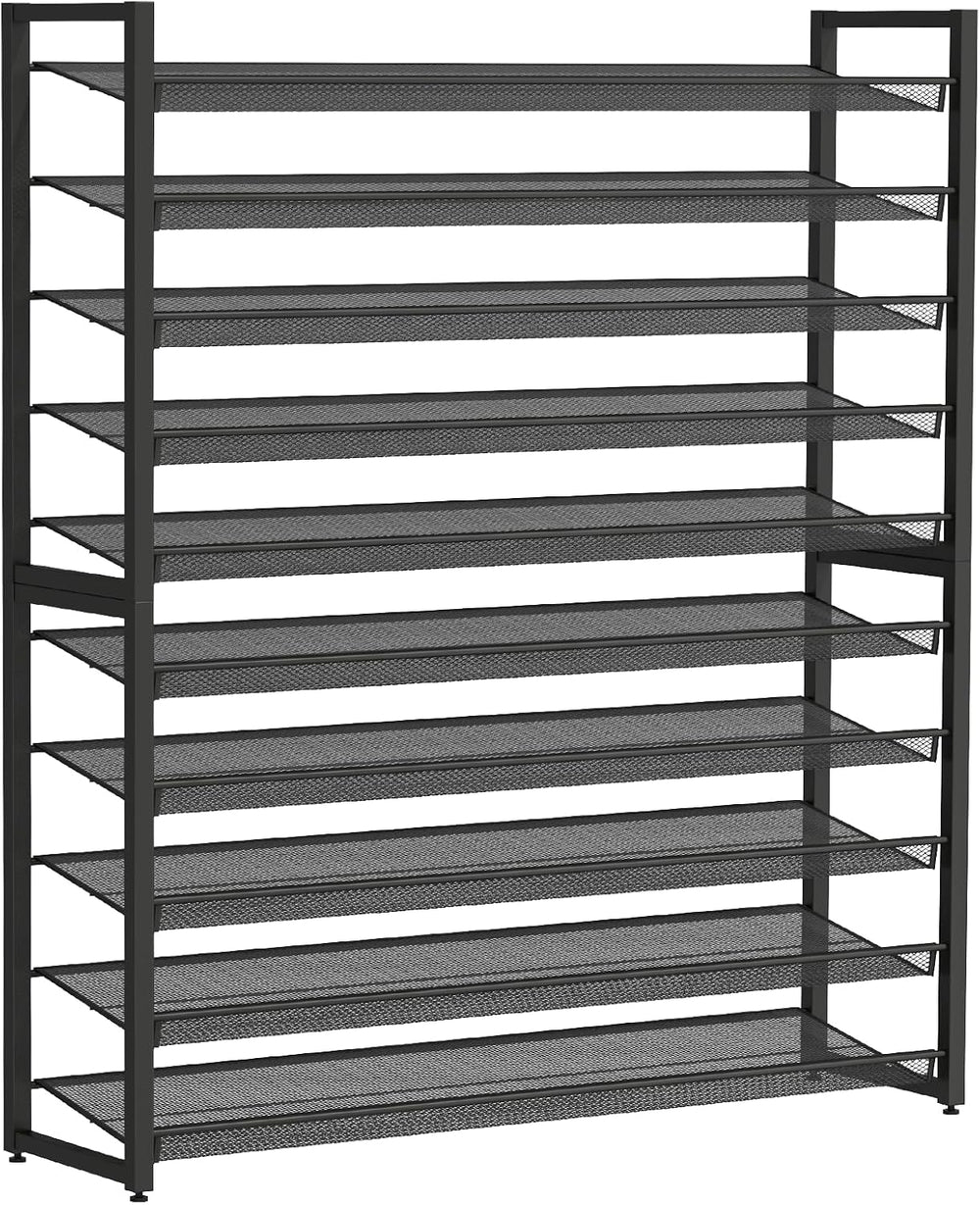 Metal Shoe Rack,Large 10 Tier Shoe Organizer, Heavy Duty Metal 5-Tier Stackab...
