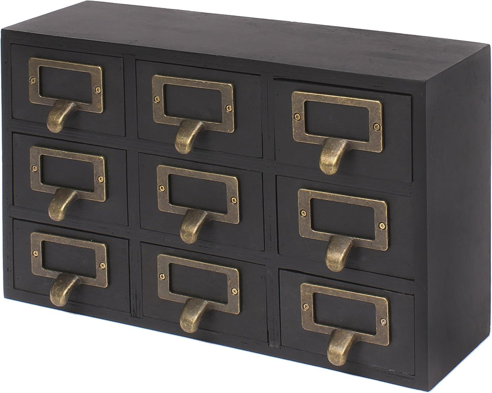 Kate and Laurel Apothecary Wood Desk Drawer Set, 9 Drawers, Rustic Black