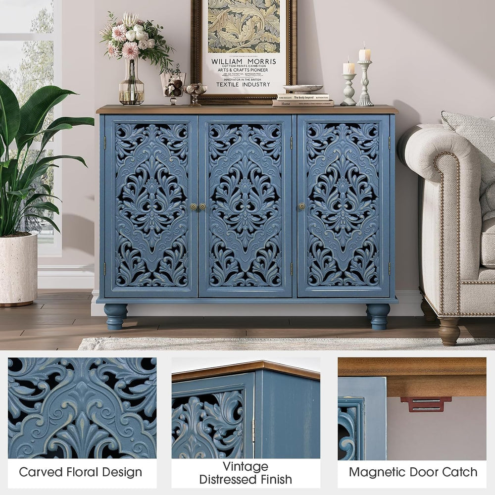 JOINICE 42.5" Accent Storage Cabinet with 3 Doors for Living Room,Blue