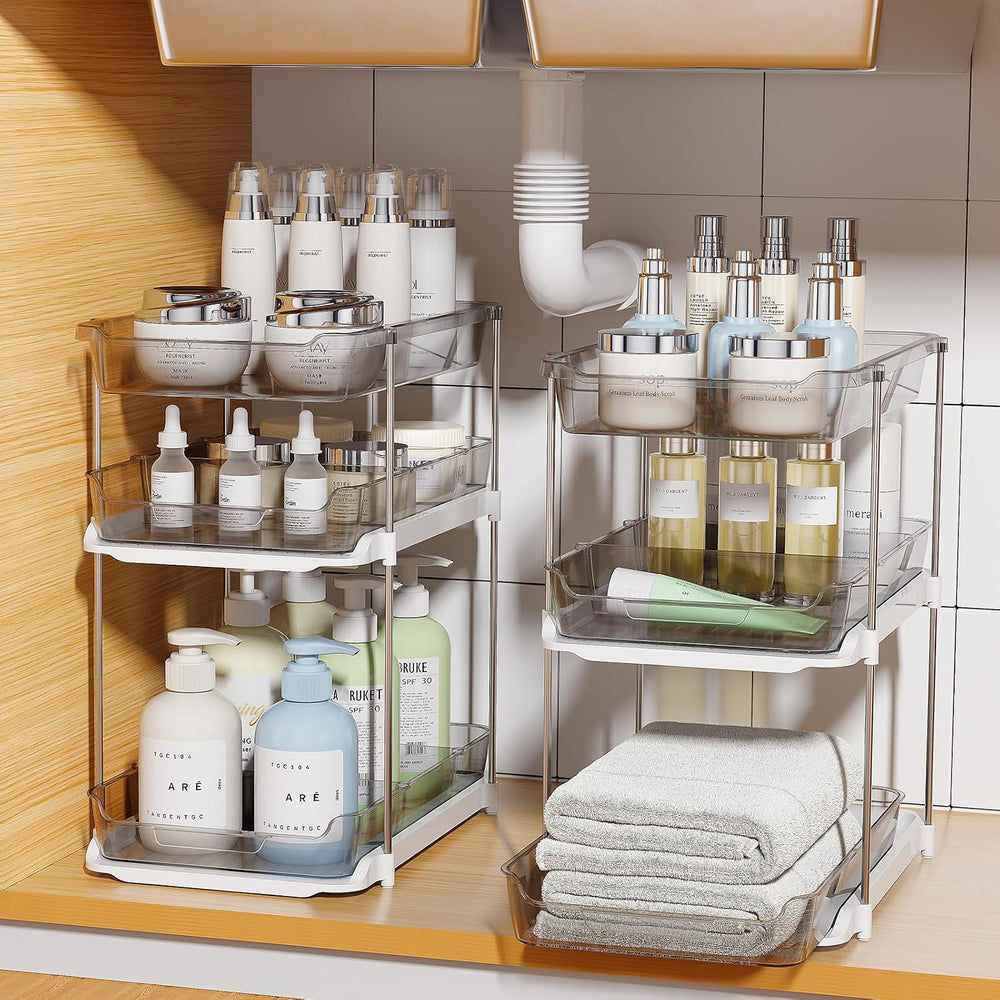 Delamu 2 Pack 3-Tier Bathroom Under Sink Organizers and Storage, Multi-Purpos...