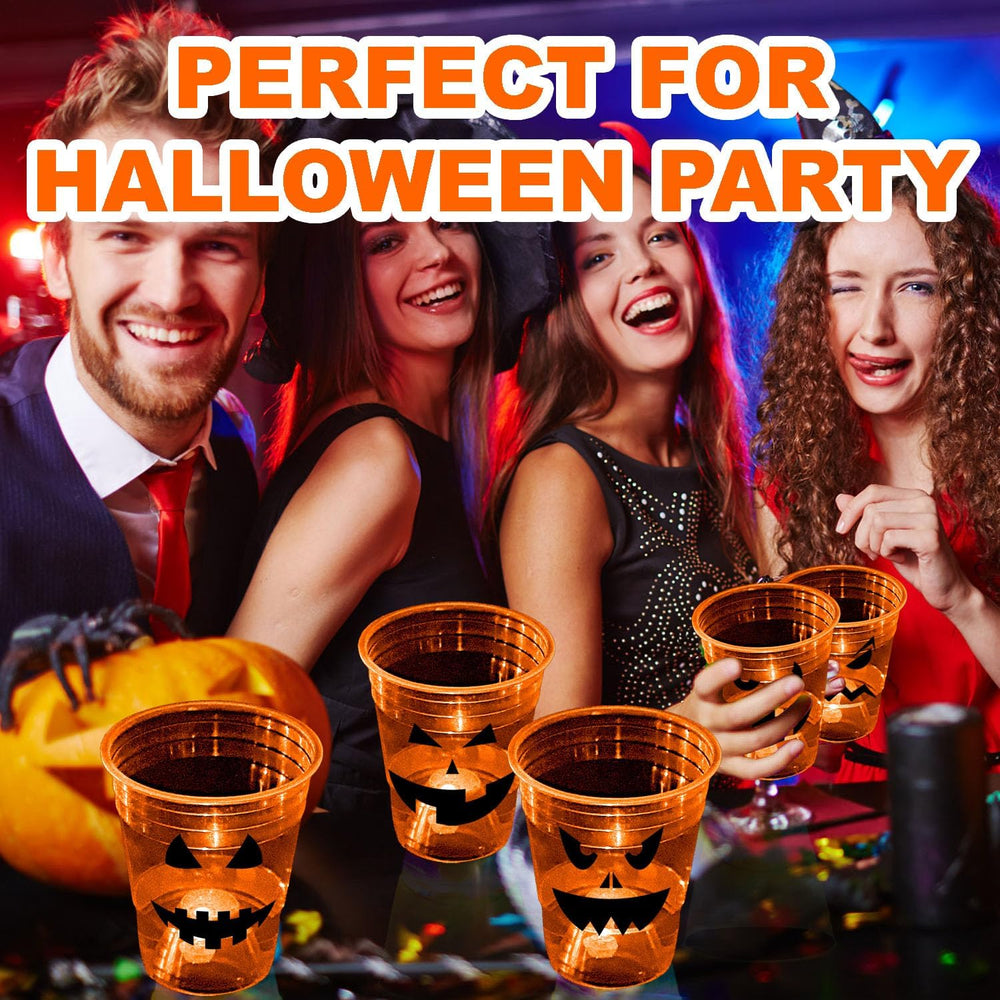 mishunyus 40 Pcs Halloween Glow Pumpkin Party Cups for Adults, 16 oz Orange P...