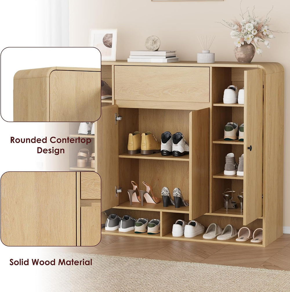 Garvee Shoe Cabinet with 4 Doors and 1 Drawer, Freestanding Wood Shoe Storage...