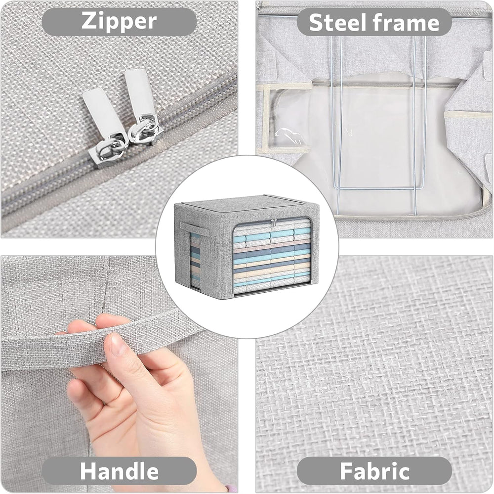 FHSQX 2 Pack Clear Window Storage Bins - Large Stackable Linen Fabric Storage...