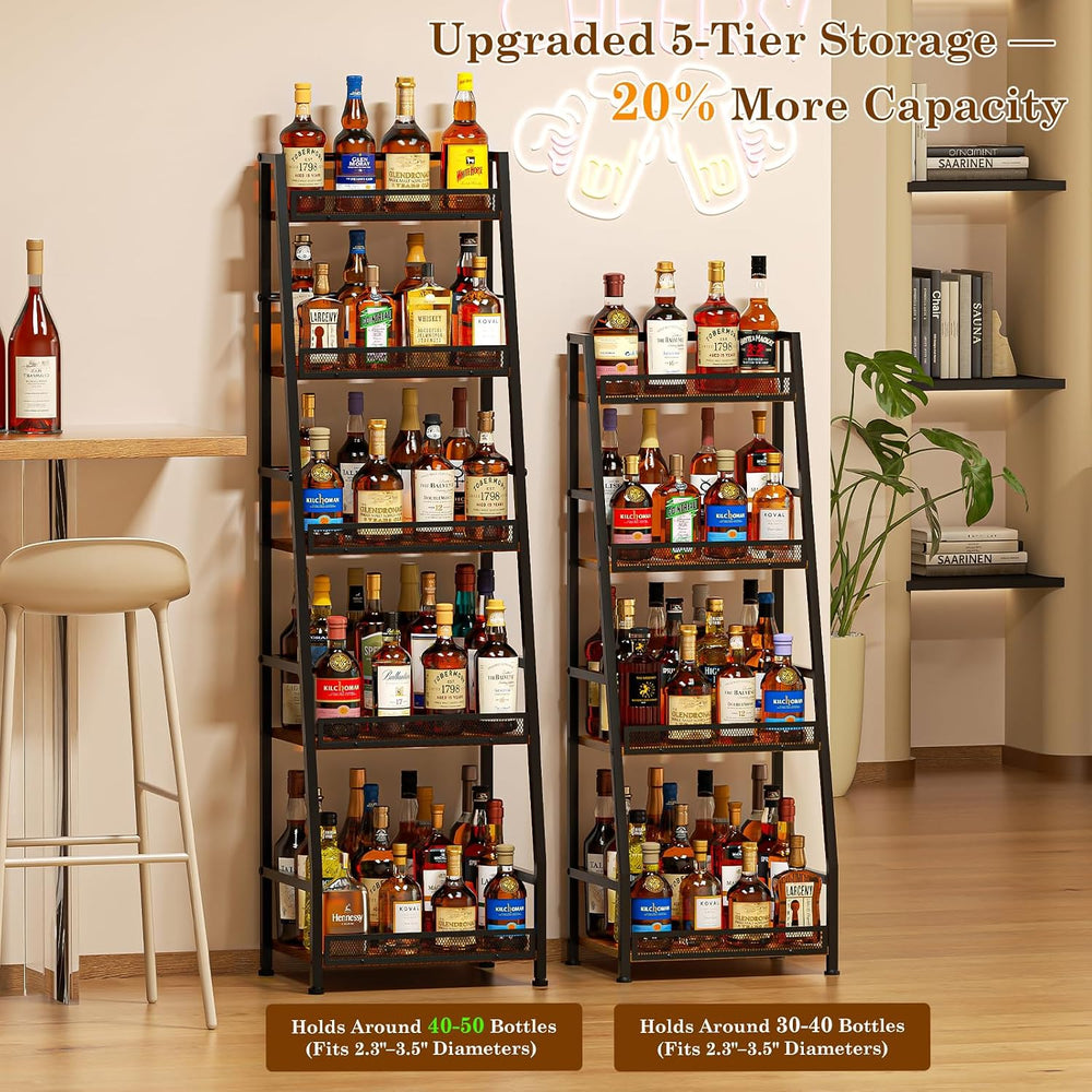 5-Tier Trapezoid Liquor Cabinet for Home Bar,Large-Capacity Liquor Stand