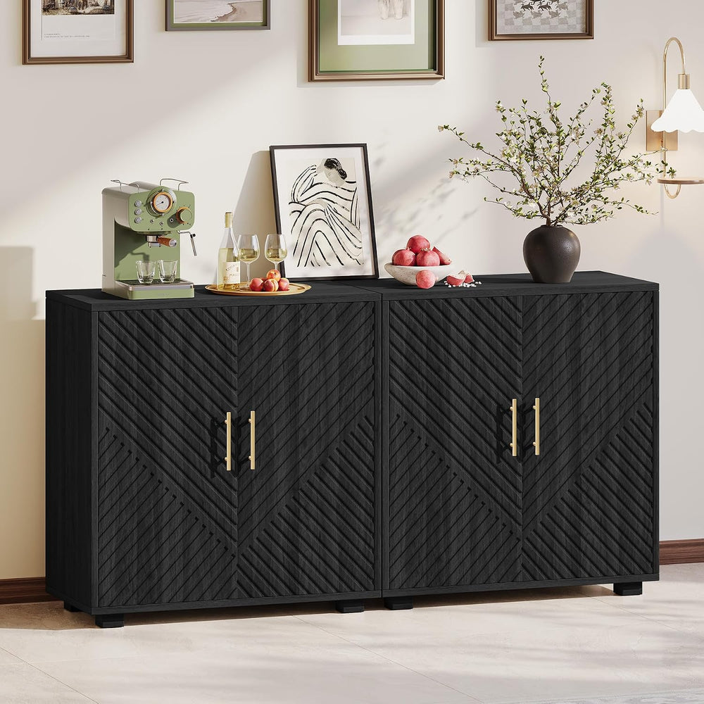 63" V-Shaped Fluted Buffet Cabinet, Adjustable Shelf, Matte Black