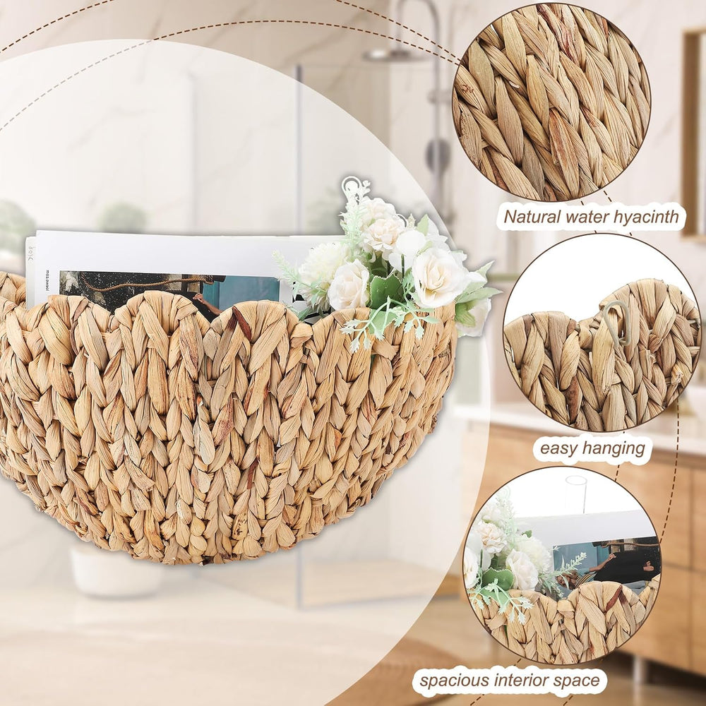 Teenyyou 2 Pack Scalloped Wicker Wall Baskets Boho Hanging Baskets