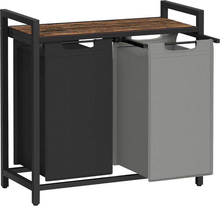 VASAGLE Laundry Hamper with Shelf, 2 Pull-Out Bags, 2 x 12.1 Gallons (46 L)