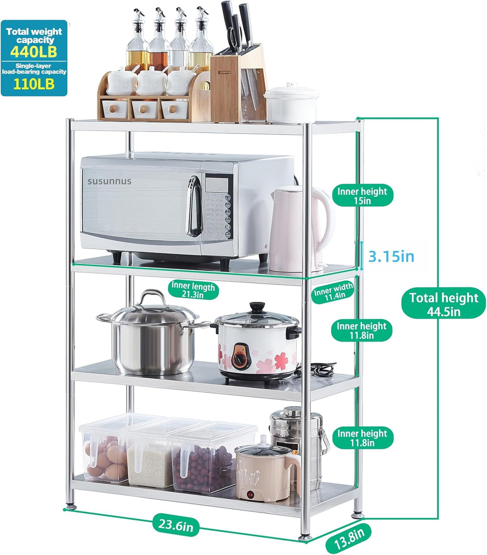 susunnus Stainless Steel Shelves,23.6in-4T,for Kitchen,Living Room,Bathroom