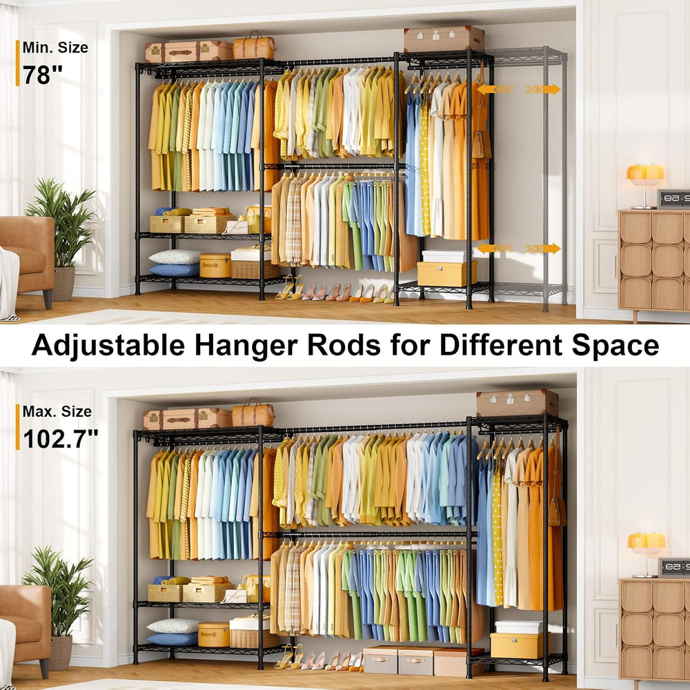 ULIFHOME E17 Heavy-Duty Clothes Rack with 2 Expandable Hanging Rods, Black