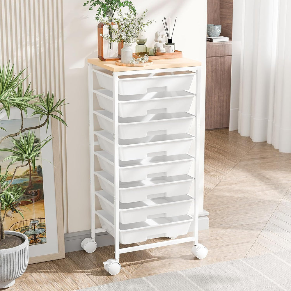 Ekisemio Rolling Cart with 8 Drawers, Storage Drawers Cart with Wooden Tablet...