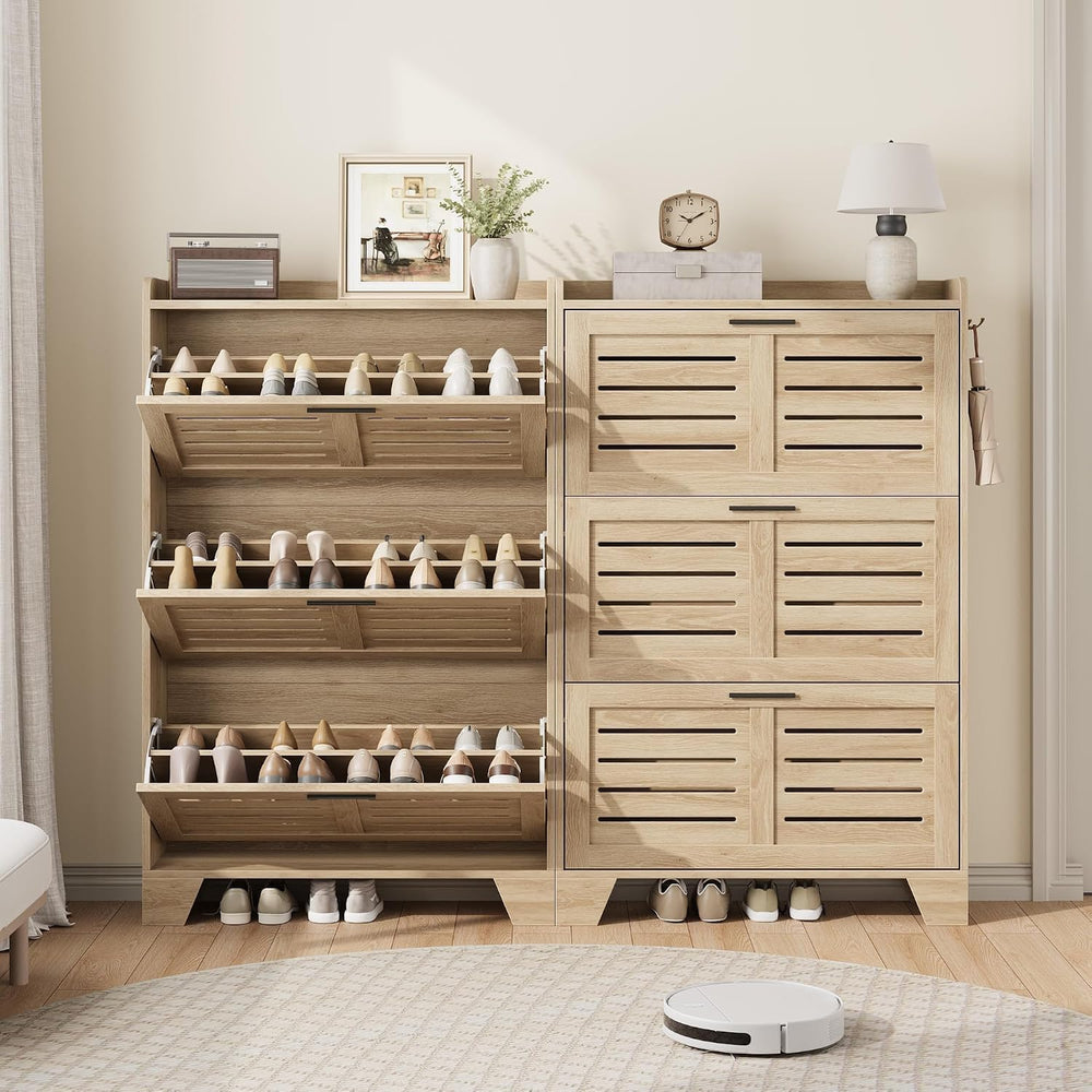 GarveeHome Shoe Cabinet Storage for Entryway, Narrow Shoe Cabinet, Oak